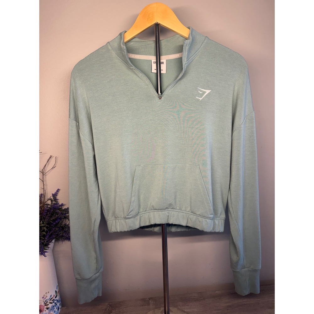 Gymshark Womens Training 1/4 Zip Pullover Cropped Sweatshirt Sage Green Medium